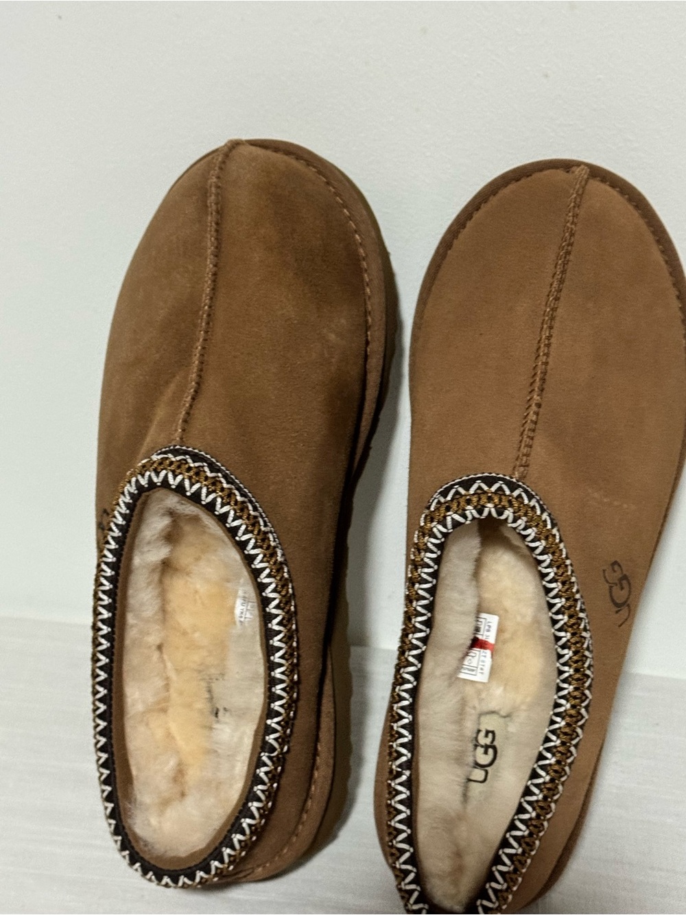 UGG Brown Suede Shearling Slip-On Slippers